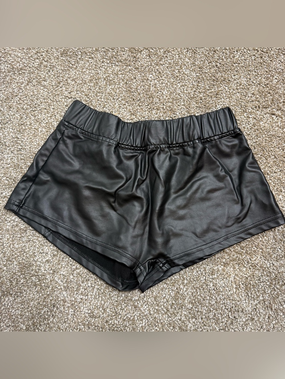 Black Faux Leather Women’s Elastic Waist Shorts